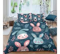TZOVPCDFA Rabbit 3D Printing Duvet Covers Bedding Set The Cartoon Microfibre Soft Pillowcases Hidden Zipper Children Teenagers King（220x240cm）