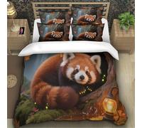 TZOVPCDFA Red Panda 3D Printing Duvet Cover Set Bedding Cute Animals Microfiber And Pillowcase Hidden Zipper for Kids Super King(260x220cm)