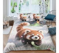 TZOVPCDFA Red Panda 3D Printing Duvet Cover Set Bedding Set Cute Animals Microfibre Soft Pillowcases Hidden Zipper for Kids King(220x240cm)