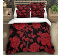 TZOVPCDFA Red Rose Flower 3D Printing Duvet Covers Bedding Retro Style Microfiber And Pillowcase Hidden Zipper Children Teenagers Super King(260x220cm)