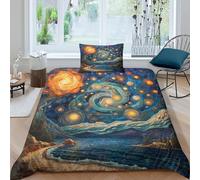 TZOVPCDFA Starry Sea 3D Printing Duvet Covers Bedding Set Universe Planet Microfiber Pillowcases Hidden Zipper for Kids Single(135x200cm)