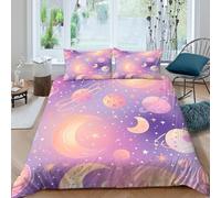 TZOVPCDFA The Moon And Stars 3D Printing Duvet Covers Bedding Cute Cartoon Microfiber Pillowcases Hidden Zipper for Kids King（220x240cm）