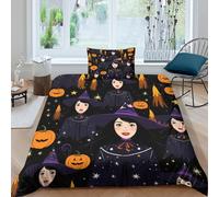 TZOVPCDFA WITCH HAT 3D Printing Duvet Cover Set Bedding Halloween Microfibre Soft Match with Pillowcase Hidden Zipper for Kids Single(135x200cm)