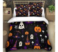 TZOVPCDFA WITCH HAT 3D Printing Duvet Covers Bedding Halloween Microfiber Pillowcases Hidden Zipper for Kids Single(140x200cm)