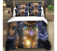 TZOVPCDFA Yorkshire Terrier 3D Printing Duvet Cover Set Bedding Cute Animals Microfibre Soft And Pillowcase Hidden Zipper Children Teenagers Super King（260x220cm）