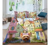 TZOVPCDFA Yorkshire Terrier 3D Printing Duvet Cover Set Bedding Set Rainbow Microfibre Soft Match with Pillowcase Hidden Zipper for Kids King（220x240cm）