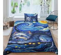 TZOVPCDFA Yorkshire Terrier 3D Printing Duvet Cover Set Bedding Starlit Sky Microfibre Soft Pillowcases Hidden Zipper for Kids Single（135x200cm）
