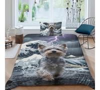 TZOVPCDFA Yorkshire Terrier 3D Printing Duvet Covers Bedding Handsome Pets Microfiber Match with Pillowcase Hidden Zipper Children Teenagers Single（135x200cm）