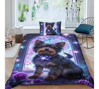 TZOVPCDFA Yorkshire Terrier 3D Printing Duvet Covers Bedding Set Cute Animals Microfiber Match with Pillowcase Hidden Zipper for Kids Single（135x200cm）