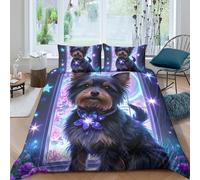 TZOVPCDFA Yorkshire Terrier 3D Printing Duvet Covers Bedding Set Cute Animals Microfibre Soft Match with Pillowcase Hidden Zipper for Kids King（220x240cm）