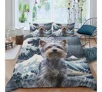 TZOVPCDFA Yorkshire Terrier 3D Printing Duvet Covers Bedding Set Handsome Pets Microfiber And Pillowcase Hidden Zipper Children Teenagers Double（200x200cm）