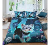 TZOVPCDFA Yorkshire Terrier Puppy 3D Printing Duvet Cover Bedding Set Cute Animals Microfibre Soft Match with Pillowcase Hidden Zipper Children Teenagers Double（200x200cm）