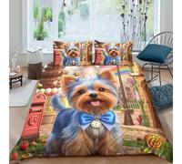 TZOVPCDFA Yorkshire Terrier Puppy 3D Printing Duvet Cover Set Bedding Cute Animals Microfiber And Pillowcase Hidden Zipper for Kids King（220x240cm）