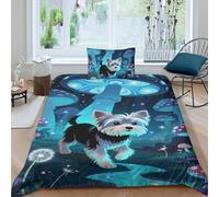 TZOVPCDFA Yorkshire Terrier Puppy 3D Printing Duvet Cover Set Bedding Cute Animals Microfibre Soft Match with Pillowcase Hidden Zipper Children Teenagers Single（135x200cm）