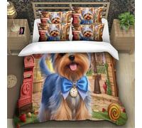 TZOVPCDFA Yorkshire Terrier Puppy 3D Printing Duvet Cover Set Bedding Set Cute Animals Microfiber Match with Pillowcase Hidden Zipper Children Teenagers Super King（260x220cm）
