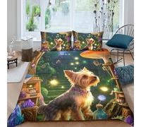 TZOVPCDFA Yorkshire Terrier Puppy 3D Printing Duvet Cover Set Bedding Set Cute Animals Microfibre Soft Match with Pillowcase Hidden Zipper Children Teenagers King（220x240cm）