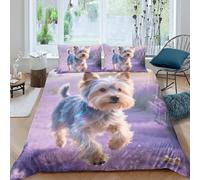 TZOVPCDFA Yorkshire Terrier Puppy 3D Printing Duvet Covers Bedding Cute Animals Microfiber And Pillowcase Hidden Zipper Children Teenagers King（220x240cm）