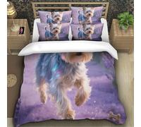 TZOVPCDFA Yorkshire Terrier Puppy 3D Printing Duvet Covers Bedding Cute Animals Microfibre Soft Pillowcases Hidden Zipper for Kids Super King（260x220cm）
