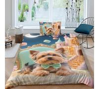 TZOVPCDFA Yorkshire Terrier Puppy 3D Printing Duvet Covers Bedding Cute Animals Microfibre Soft Pillowcases Hidden Zipper Children Teenagers Single（135x200cm）
