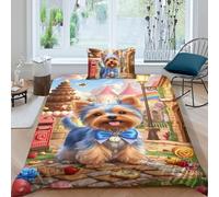 TZOVPCDFA Yorkshire Terrier Puppy 3D Printing Duvet Covers Bedding Cute Animals Microfibre Soft Pillowcases Hidden Zipper Children Teenagers Single（135x200cm）