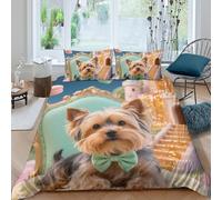 TZOVPCDFA Yorkshire Terrier Puppy 3D Printing Duvet Covers Bedding Set Cute Animals Microfiber Match with Pillowcase Hidden Zipper for Kids Double（200x200cm）