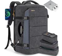 Tzowla 40L Canvas Travel Laptop Backpack for Men Women Carry on Flight Approved,Large Capacity Anti Theft Backpacks with USB Port,Vintage Business Rucksack Bag Fit 17.3 Inch Laptop(Black & Navy Blue)