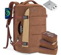 Tzowla 40L Canvas Travel Laptop Backpack for Men Women Carry on Flight Approved,Large Capacity Anti Theft Backpacks with USB Port,Vintage Business Rucksack Bag Fit 17.3 Inch Laptop(Brown & Khaki)
