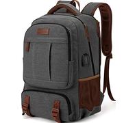 Tzowla Canvas Laptop Backpack Mens Womens,Vintage Travel Work Hiking Backpacks,School College Rucksack Fits 15.6 Inch Computer,Bookbag with USB Charging Port-Dark Grey