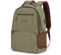 Tzowla Canvas Laptop College Backpack for Men and Women,Travel Work Vintage Rucksack with USB/Type-C Charging Port,Lightweight Bookbag Hiking Casual Daypack Backpacks fit 15.6 inch Notebook-Green