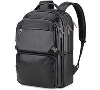 Tzowla Full Grain Genuine Leather Laptop Backpack for Men and Women, Business Work Travel Slim Daypack Fits 15.6 Inch Notebook/Computer, Black