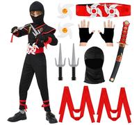 TZPAUG 14 x Ninja Costume Set for Boys, Ninja Costume Child, Halloween Ninja Costume, Boys Ninja Cosplay Set for Halloween, Christmas Party, Carnival (XL)