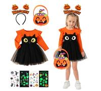 TZQFROCE Halloween Costume Pumpkin Costume Kids Halloween Cat Costume Children's Pumpkin Costume Kids Set with Pumpkin Costume Girls, Headband and Bag for Parties