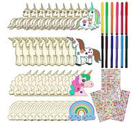 TZQFROCE Unicorn Craft Set 55 Pieces Unicorn Wooden Craft Set Wooden Craft Sets for Children Unicorn for Painting with Gemstone Stickers for Children DIY Children Painting Decoration
