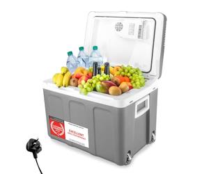 TZS First Austria - 40L Electric Cool Box with Wheels - Trolley Function - 12V/230V for Car & Mains - Cooling & Warming - Quiet Thermoelectric System - Grey