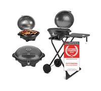 TZS First Austria - Electric Grill 2 in 1 Table & Standing Grill 2400W - Compact & Foldable BBQ for Balcony & Terrace with Lid & Trolley - Cable-bound Kettlegrill with Thermometer & Drip Tray