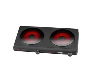 TZS First Austria - Infrared Hot Plate Double Glass Ceramic Stove Plate ALL Pot Types 2500W - Portable Hob Electric Cooktop for Camping, Dorm & Apartment - Stepless Adjustment & Indicator Light