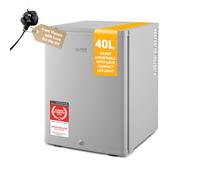TZS First Austria - Mini fridge 40L silent & lockable - Small Minifridge, with reversible door hinge & interior lighting - Low noise Minibar for camping, office, bedroom & hotel - Grey