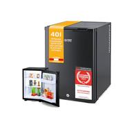 TZS First Austria - Mini fridge 40L silent & lockable - Small Minifridge, with reversible door hinge & interior lighting - Low noise Minibar for camping, office, bedroom & hotel - Matte black