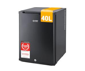 TZS First Austria - Mini fridge 40L silent & lockable - Small Minifridge, with reversible door hinge & interior lighting - Low noise Minibar for camping, office, bedroom & hotel - Matte black