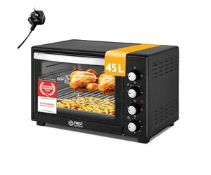 TZS First Austria - Mini Oven 45L 2000W - Small Pizza-Oven temperature control up to 230°C & non-stick coating - Baking-Oven 60 min. timer, 4 rack levels, baking tray, grill rack & rotisserie skewer