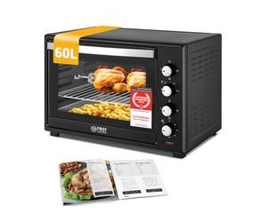 TZS First Austria - Mini Oven 60L 2000W - Small Pizza-Oven temperature control up to 230°C & 6 modes - Baking-Oven with 60 min. timer, 4 rack levels, baking tray, grill rack & rotisserie skewer