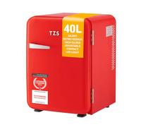 TZS First Austria - Retro Mini Fridge 40L Silent - Small mini fridge in vintage design with interior lighting & 2 door compartments - Minibar for camping, office, bedroom & hotel - red