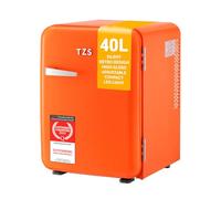 TZS First Austria - Retro Mini Fridge 40L Silent - Small mini fridge in vintage design with interior lighting & 2 door compartments - Minibar for camping, office, bedroom & hotel - orange