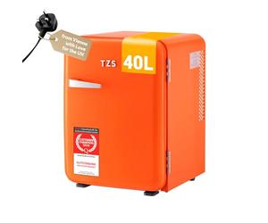 TZS First Austria - Retro Mini Fridge 40L Silent - Small mini fridge in vintage design with interior lighting & 2 door compartments - Minibar for camping, office, bedroom & hotel - orange