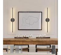 TZSMUM Battery Operated Wall Lights Indoor with Remote Control Wall Lamp USB Rechargeable LED Wall Sconce Dimmable 350° Rotation Black 72CM Modern Living Room Bedroom Hallway (2 Packs,Round Black)