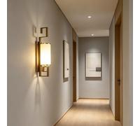 TZSMUM E27 Wall Lamp Indoor Industrial Vintage Wall Sconce Creative Fabric Lampshade Wall Lighting Minimalist Rectangular Design (Bulb not Included) for Hallway Living Room Bedroom (C,Antique Bronze)