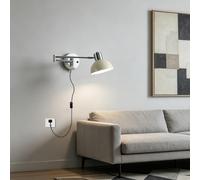 TZSMUM E27 Wall Light with Switch Plug Retro Wall Lamp Indoor 360° Rotatable Reading Wall Sconce Creative White Design Iron (Bulb not Included) Bedroom Bedside Living Room (A)