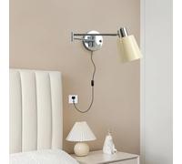 TZSMUM E27 Wall Light with Switch Plug Retro Wall Lamp Indoor 360° Rotatable Reading Wall Sconce Creative White Design Iron (Bulb not Included) Bedroom Bedside Living Room (B)