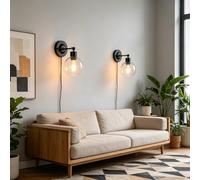 TZSMUM E27 Wall Sconce with Switch Plug Wall Lighting 180° Rotatable Retro Industrial Wall Light Glass Lampshade Indoor Reading (Bulb not Included) for Bedroom Hallway Corridor (2 Packs,Black)