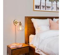 TZSMUM E27 Wall Sconce with Switch Plug Wall Lighting 180° Rotatable Retro Industrial Wall Light Glass Lampshade Indoor Reading (Bulb not Included) for Bedroom Hallway Corridor (1 Pack,Gold)
